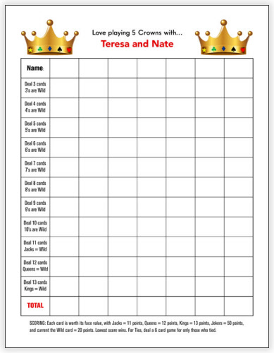 Free Five Crowns Score Sheets Printable